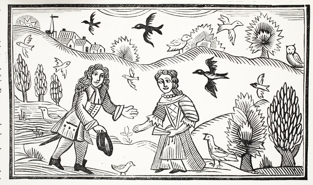 The Lovers Quarrel, illustration från Chap-books of the artonde århundradet av John Ashton, pub. 1882 av English School