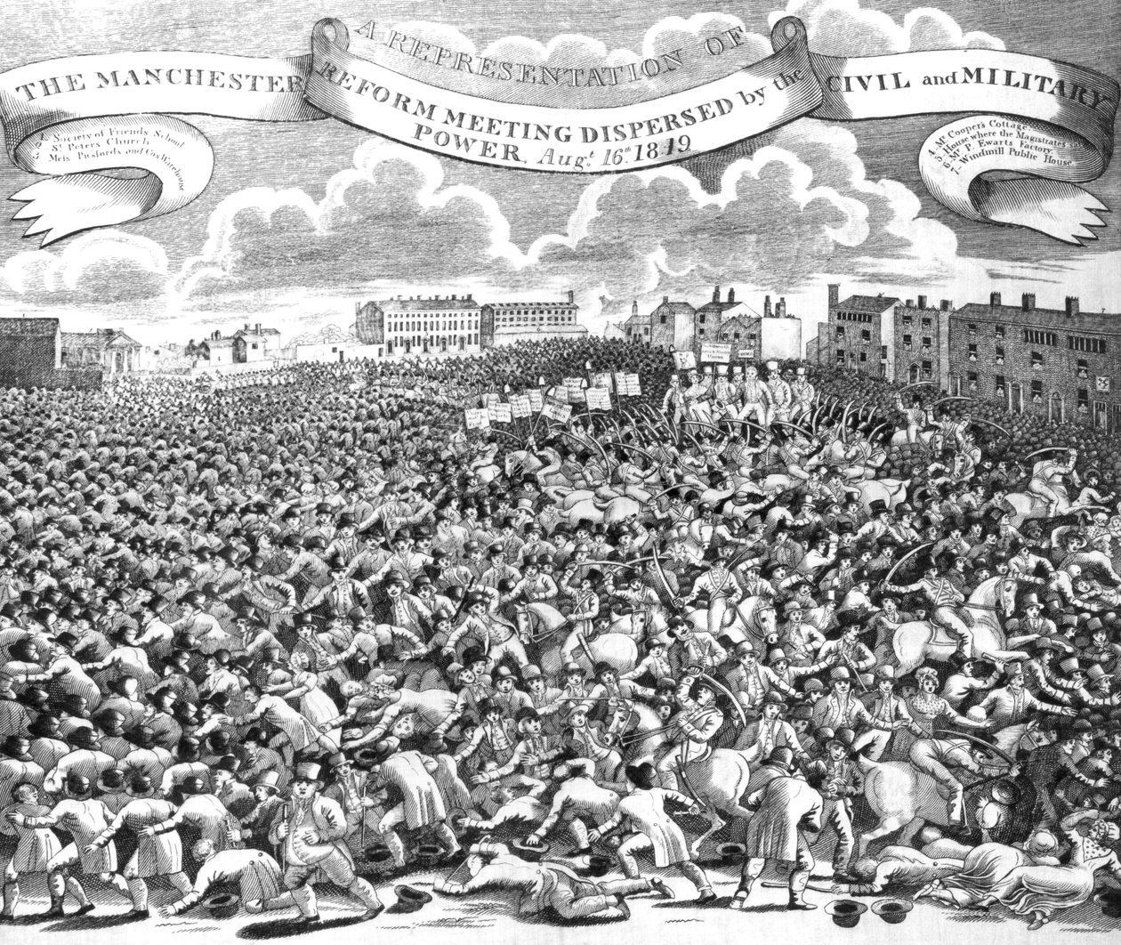 Manchester Reform Meeting Dispersed by Civil and Military Power, 16 augusti 1819 av English School