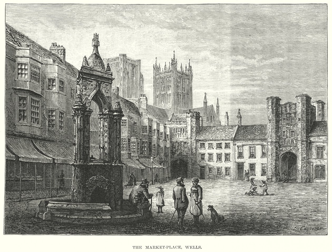 Marknadsplatsen i Wells (gravyr) av English School