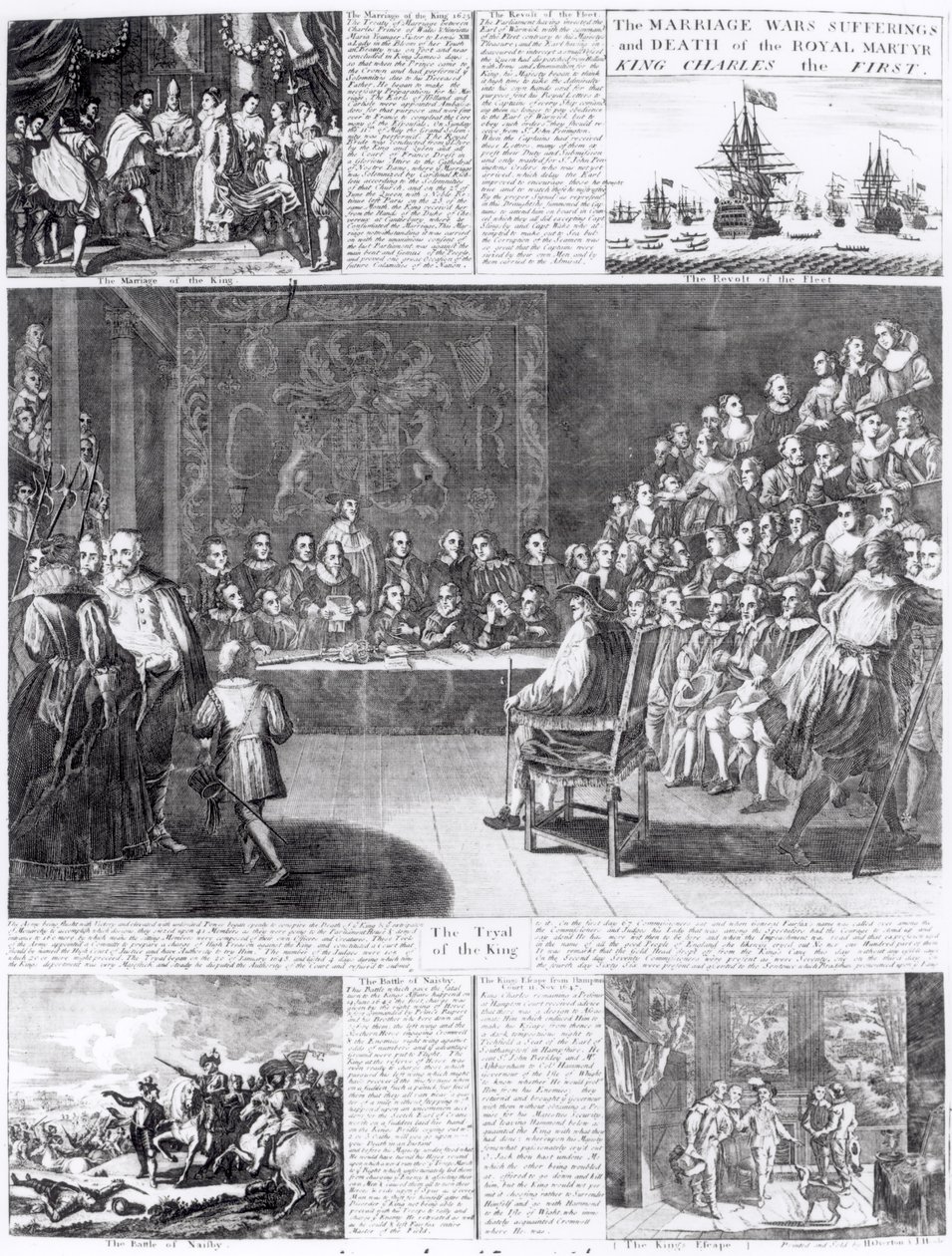 Den kungliga martyrens, kung Charles den förstas äktenskap, krig, lidande och död, tryckt av Henry Overton och J. Hoole (gravyr) (bundw foto) av English School