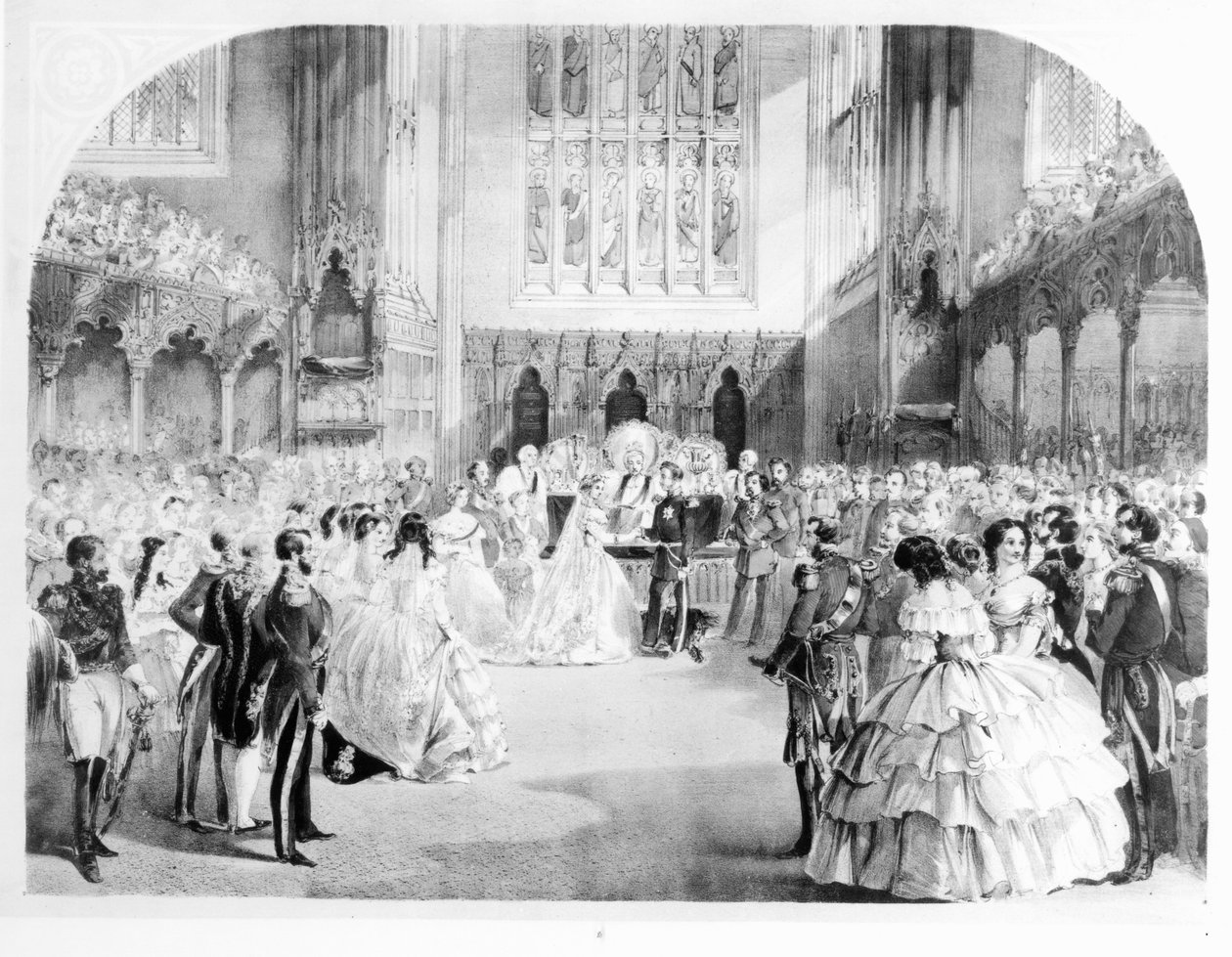 Victoria, Princess Royal (1840-1901) och kronprins Fredrik Williams bröllop av Preussen (1831-88) vid Royal Chapel, St. James
