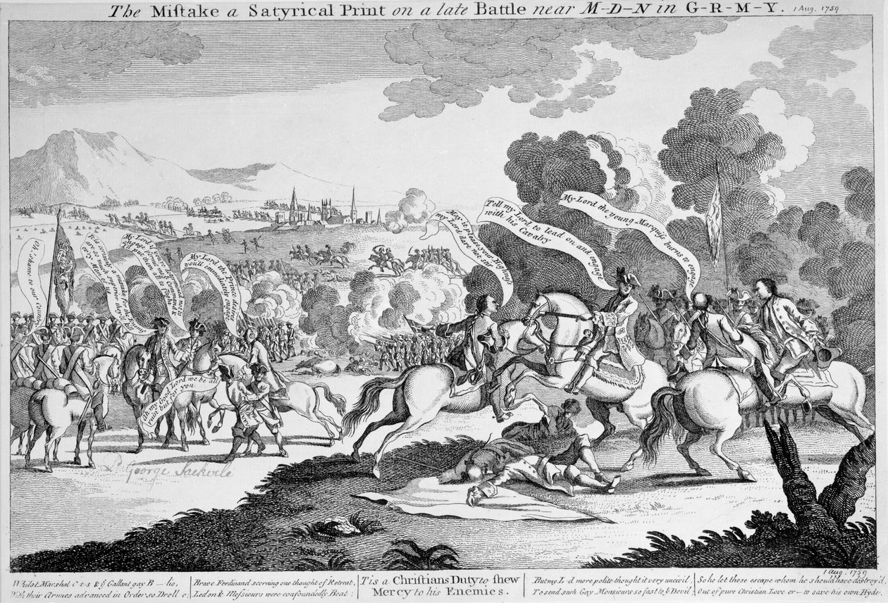 The Mistake a Satyrical Print on a late Battle near M-d-n in G-r-m-y, c.1759 (etsing) av English School
