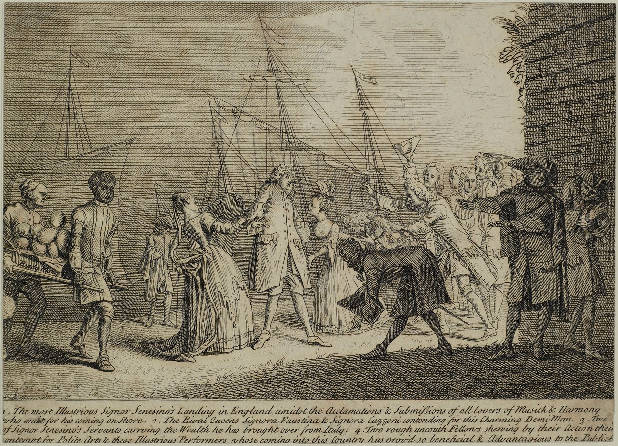 Den mest lysande Signor Senesinos landar i England, c.1726 av English School