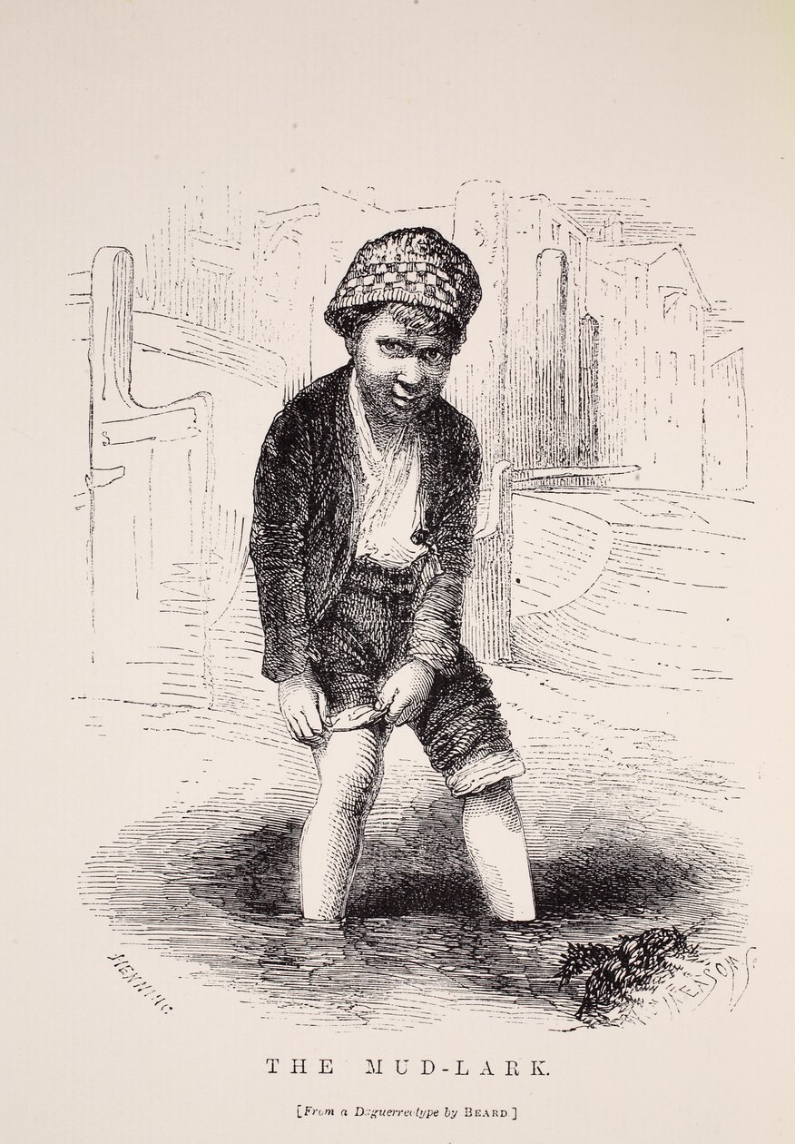The Mud-Lark, efter en daguerreotypi av Richard Beard, illustration från London Labour och London Poor av Henry Mayhew, pub. 1862 av English School