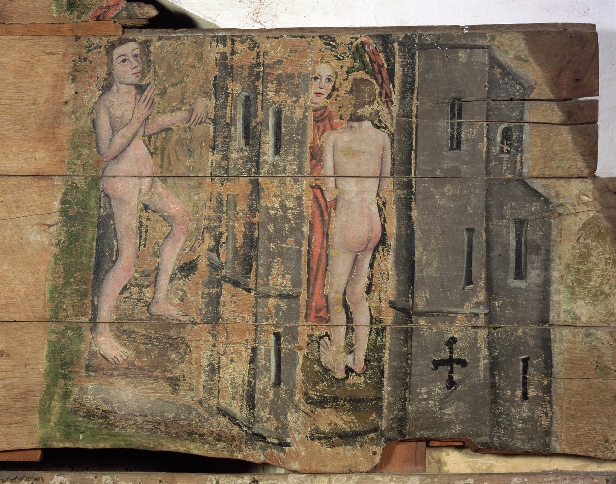 The Narrow Gate into Heaven, från Wenhaston Doom, c.1500-20 (målat trä) av English School