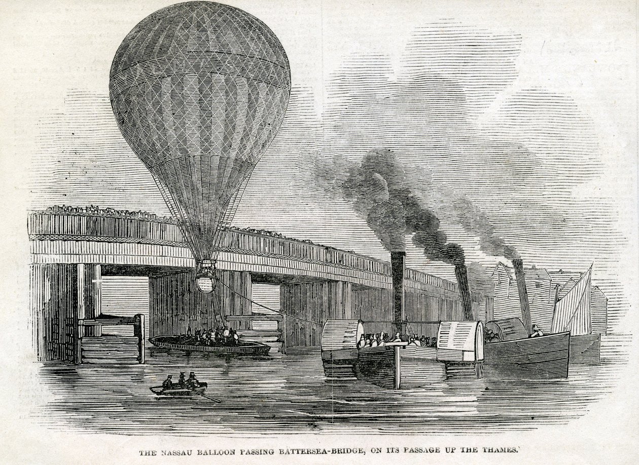 Nassau-ballongen passerar Battersea Bridge av English School