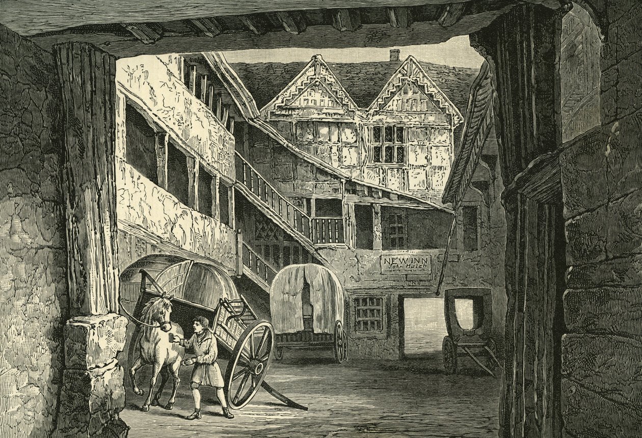 The New Inn, Gloucester, illustration för "A Short History of The English People (Vol II)" av John Richard Green av English School