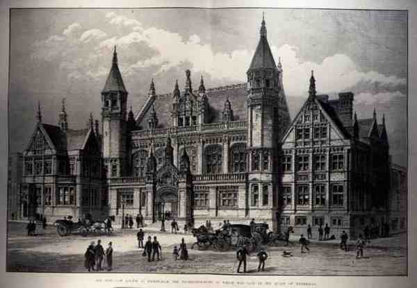 The New Law Courts i Birmingham, vars grundsten lades av drottningen, från The Illustrated London News, 26 mars 1887 av English School