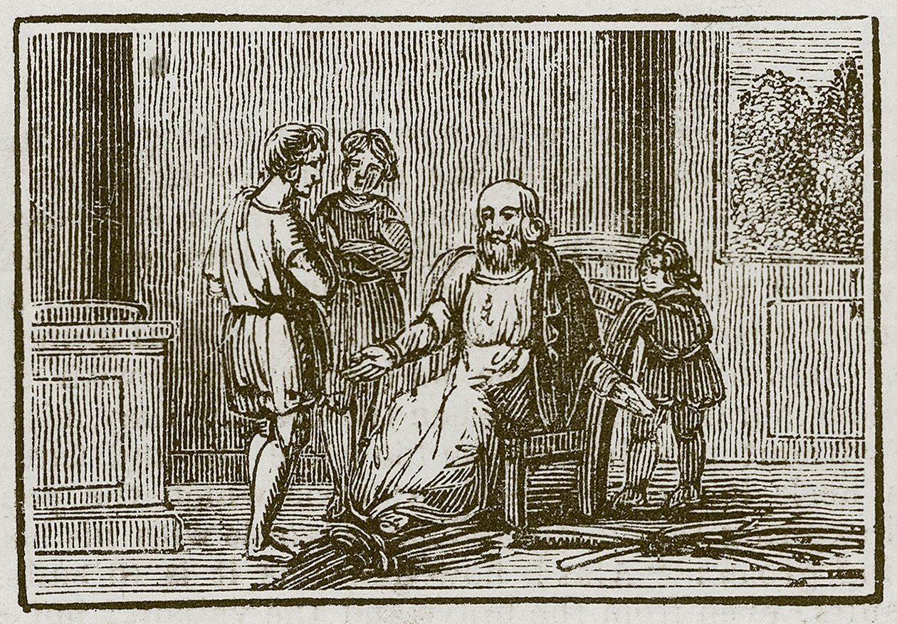 Den gamle mannen och hans söner (gravyr) av English School