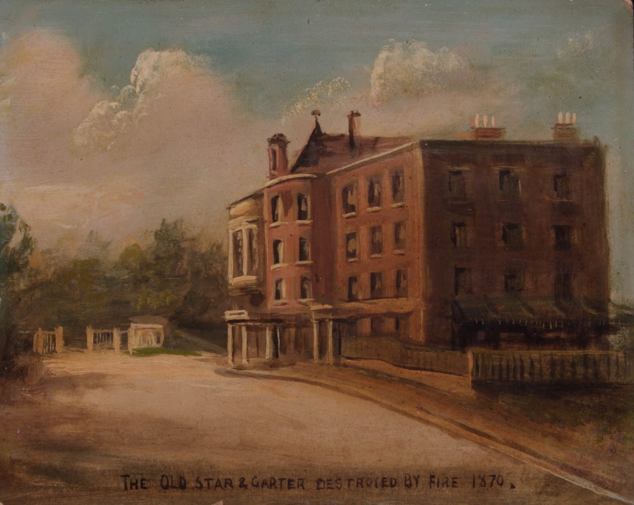 Den gamla "stjärnan och strumpebandet", förstörd av eld, 1870 av English School