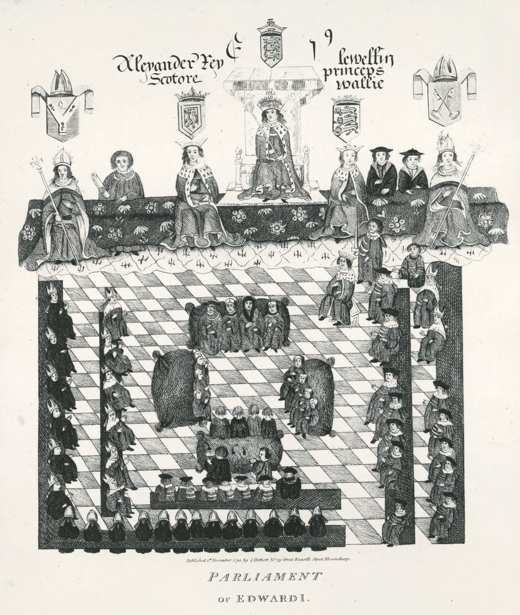 Edward I:s parlament (1239-1307) kopia från Wriothesley-manuskriptet från c.1523, pub. år 1794 av English School