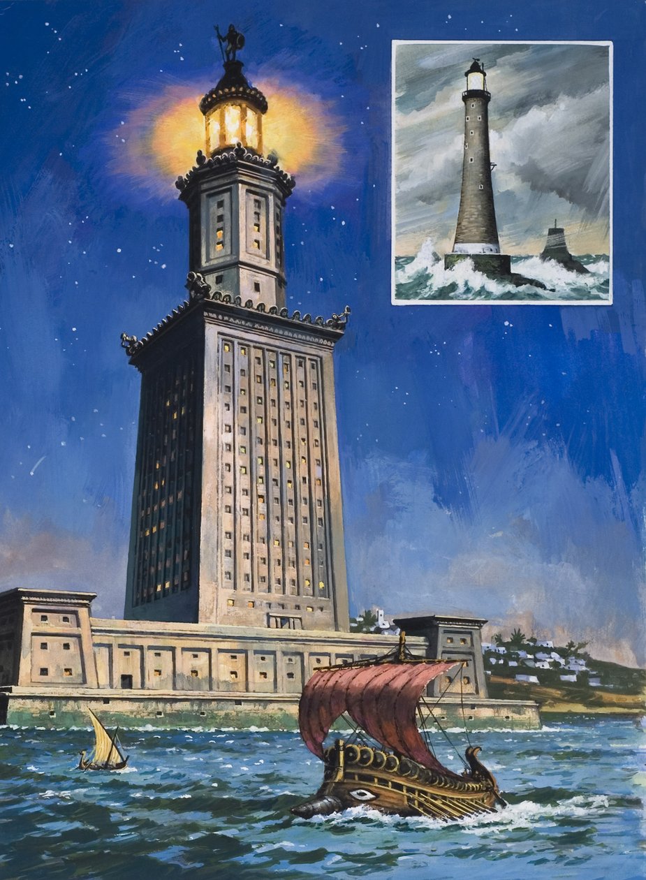 Pharos i Alexandria (gouache på papper) av English School