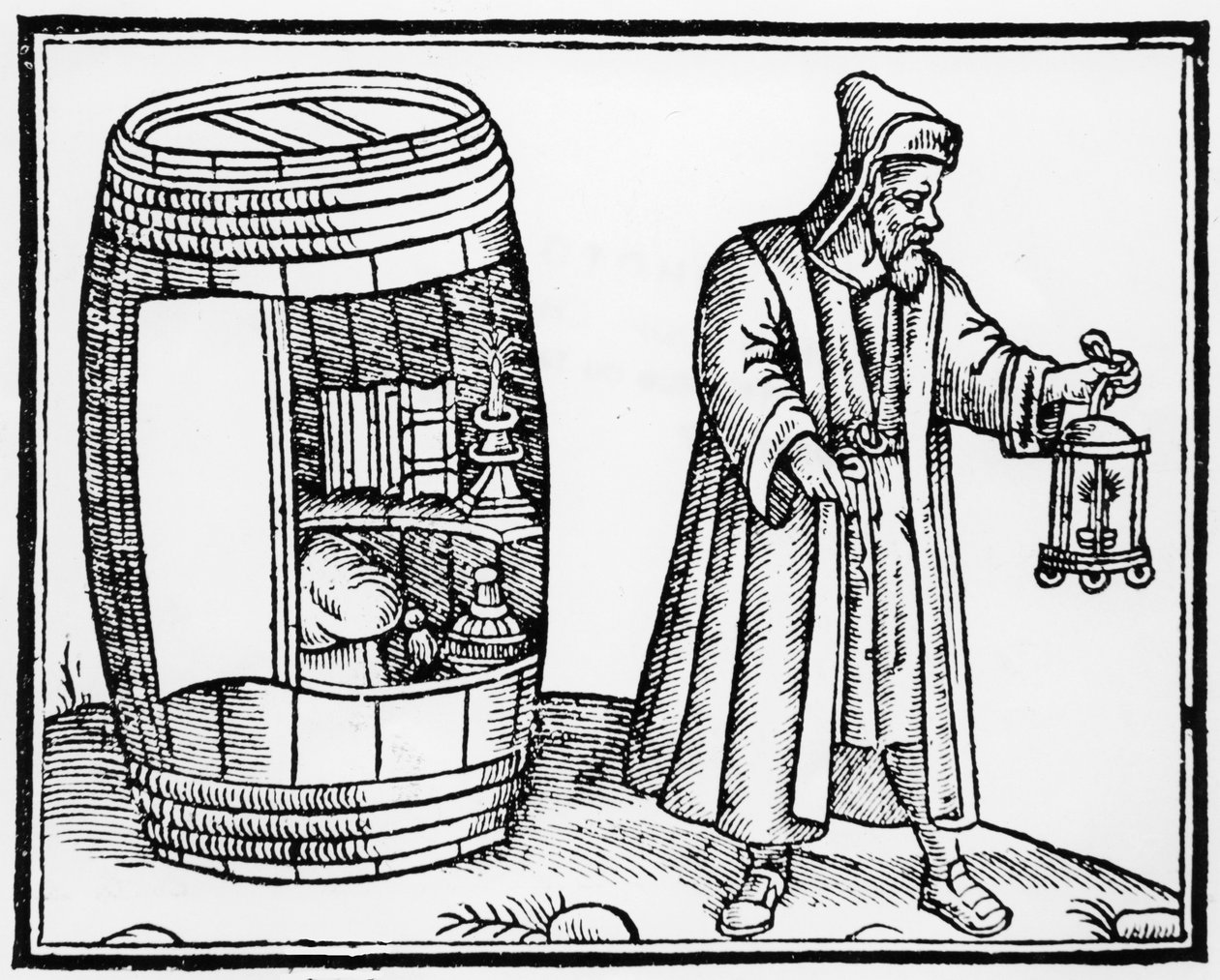 Filosofen Diogenes letar efter en ärlig man i City of London med sin lykta av English School