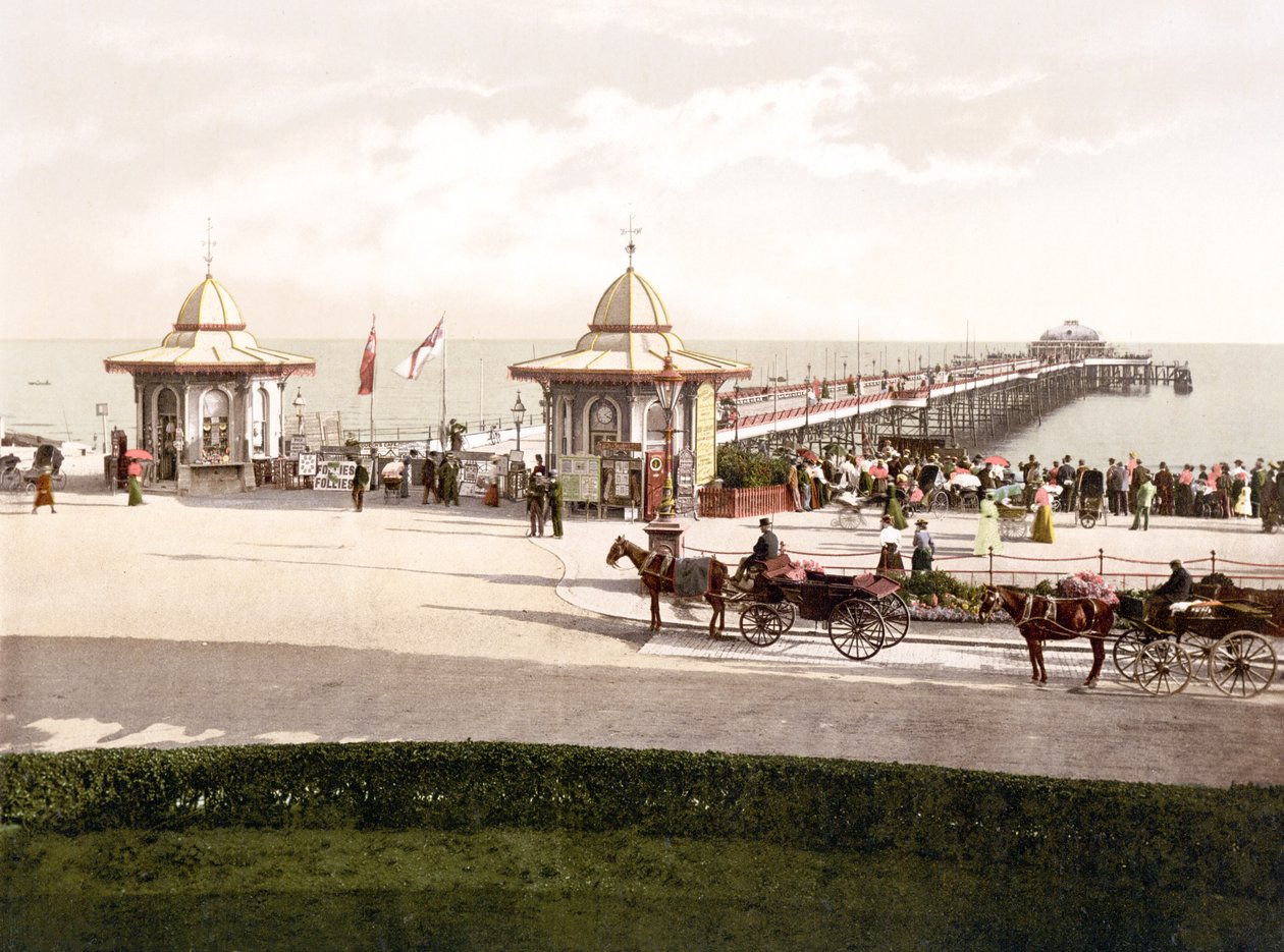 The Pier, Worthing (handfärgat foto) av English School