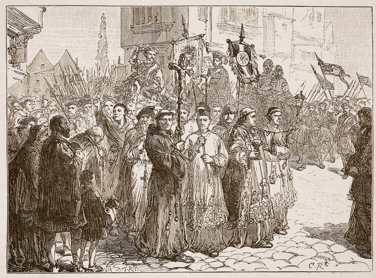 The Pilgrimage of Grace 1536, illustration från Cassells Illustrated History of England (sepiafoto) av English School