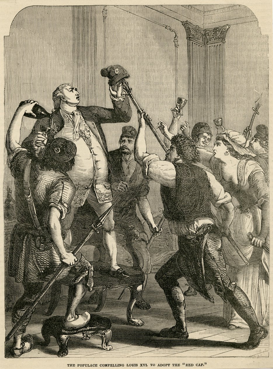 Befolkningen tvingade Ludvig XVI att adoptera den röda mössan, 1792 av English School