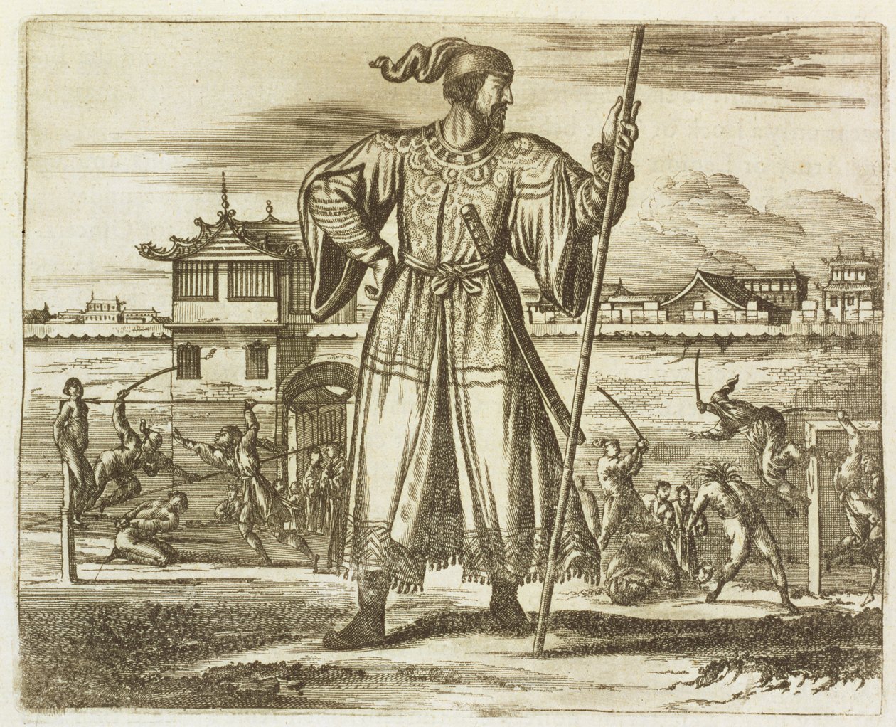 Den kinesiska arméns premiärgeneral, illustration från en beskrivning av ambassader till Kina, 1690 av English School