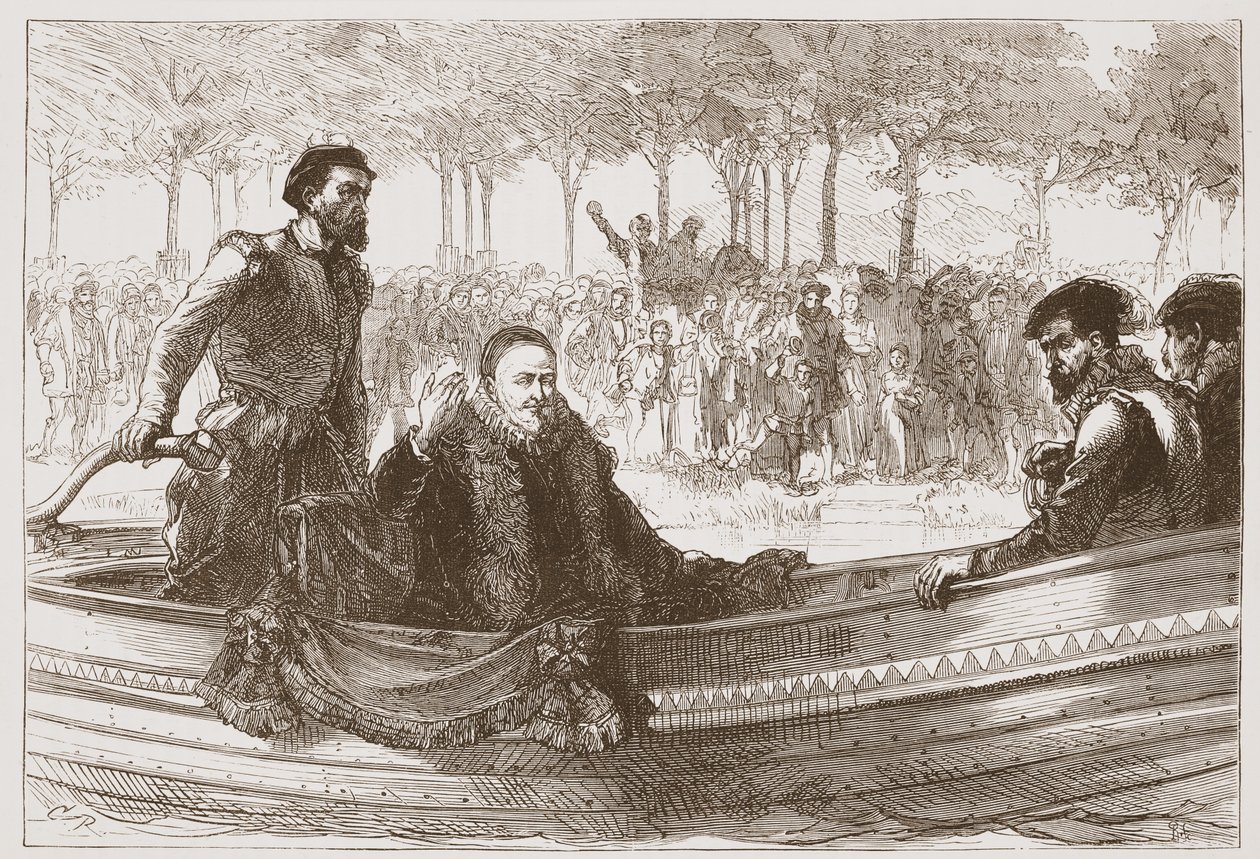 Prinsen av Orange i sin pråm på väg till Bryssel, illustration från The History of Protestantism av James Aitken Wylie (1808-1890), pub. 1878 av English School
