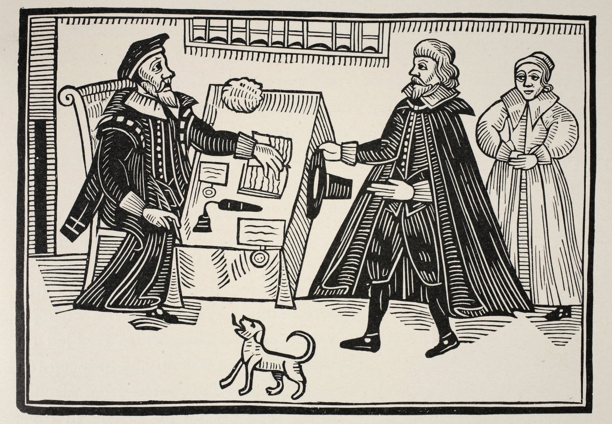 The Proctor and Parator, titelsidan på en traktat om de andliga domstolarnas övergrepp och exorbitanser, 1641 av English School