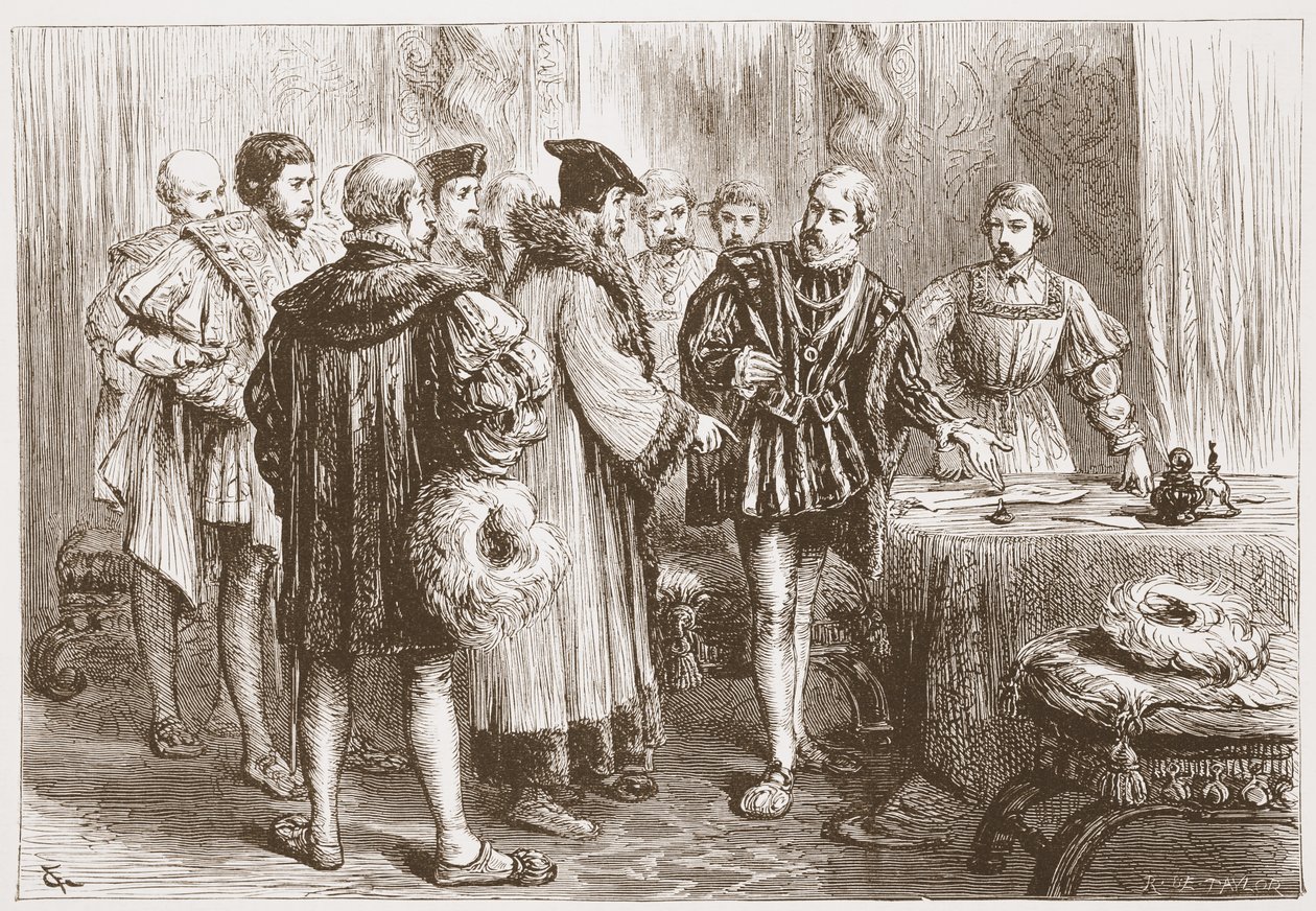 De protestantiska prinsarna undertecknar sin bekännelse, illustration från The History of Protestantism av James Aitken Wylie (1808-1890), pub. 1878 av English School