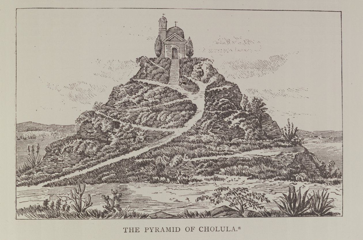 The Pyramid of Cholula, efter en teckning i Cumplidos spansk översättning av Prescotts Mexico, från Narrative and Critical History of america, pub. år 1889 av English School