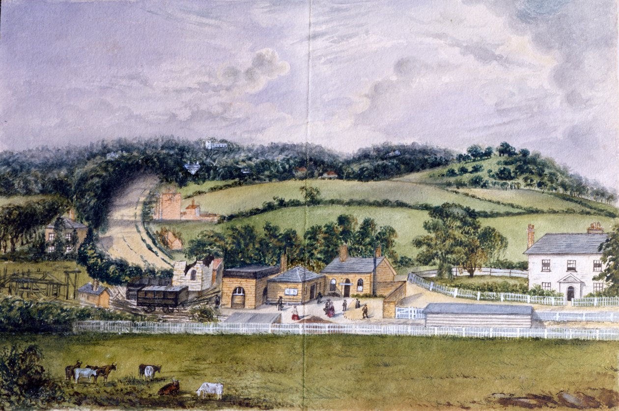 The Railway Terminus, Kent, c.1860 (wc på papper) av English School