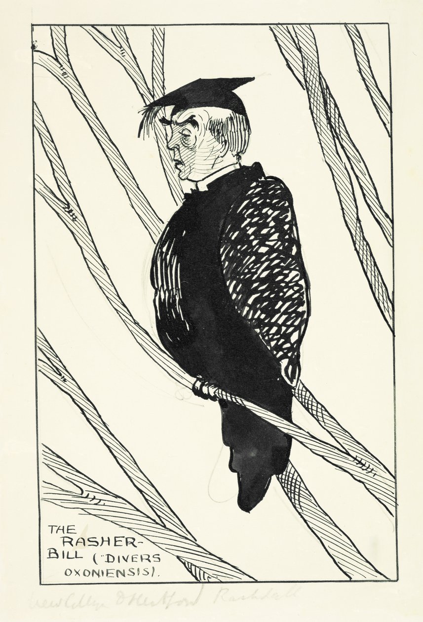The Rasher-Bill (Divers Oxoniensis): Hastings Rashdall (1858-1924) (penna & bläck och penna på papper) av English School