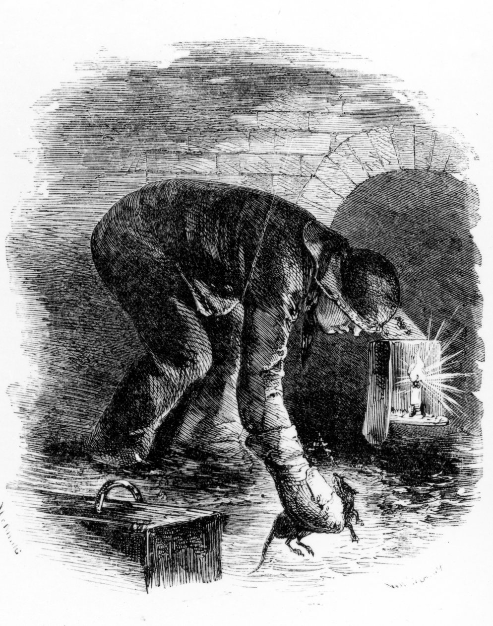 The Rat-catchers of the Sewers, illustration från "London Labor and the London Poor" av Henry Mayhew, ca 1840-talet av English School