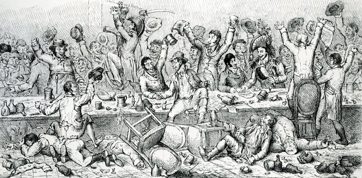 Reformers Dinner, illustration hämtad från satirikern, 1809 av English School