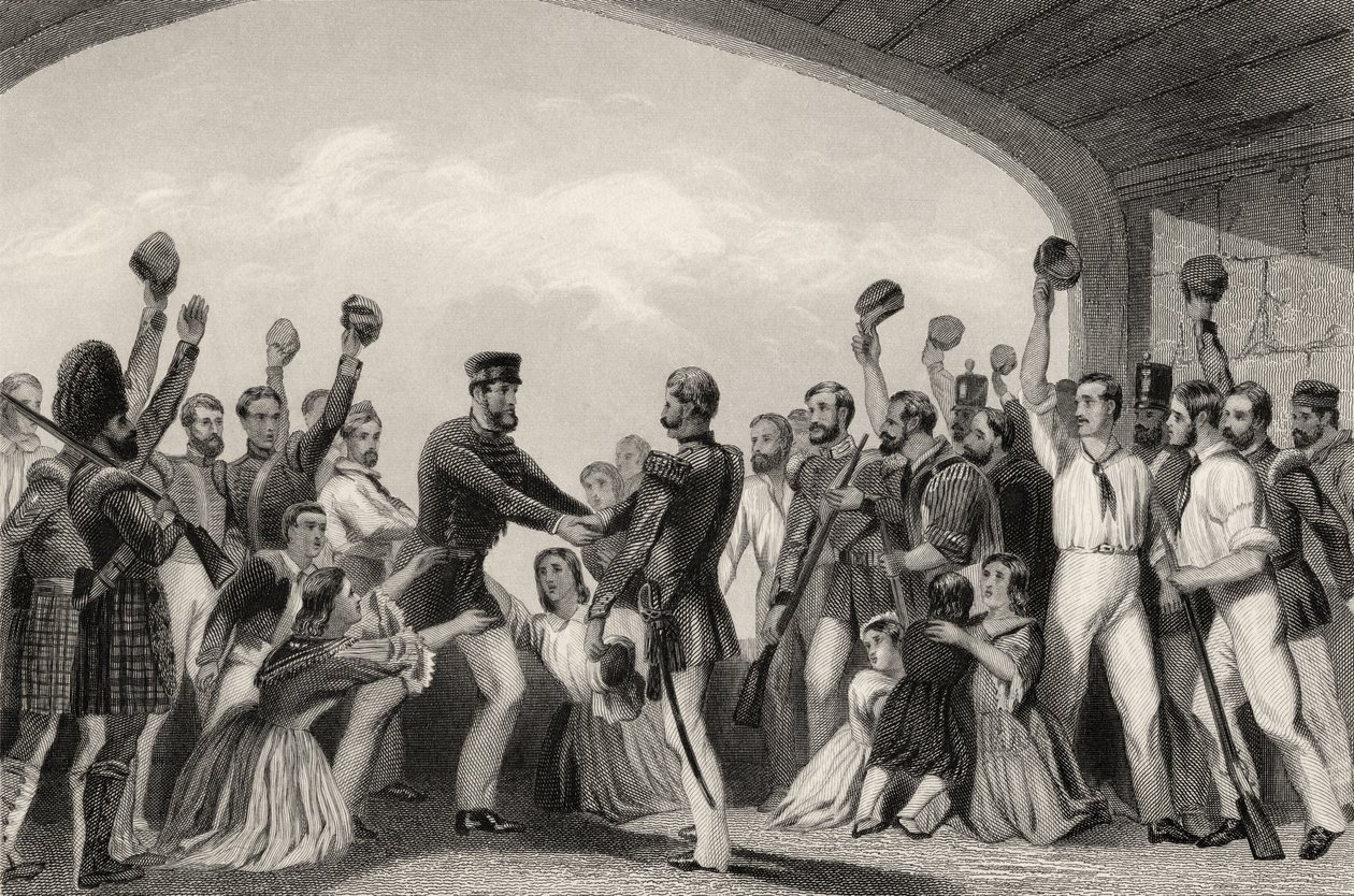 The Relief of Lucknow av General Havelock, 25 september 1857, från "The History of the Indian Mytery", publicerad 1858 av English School