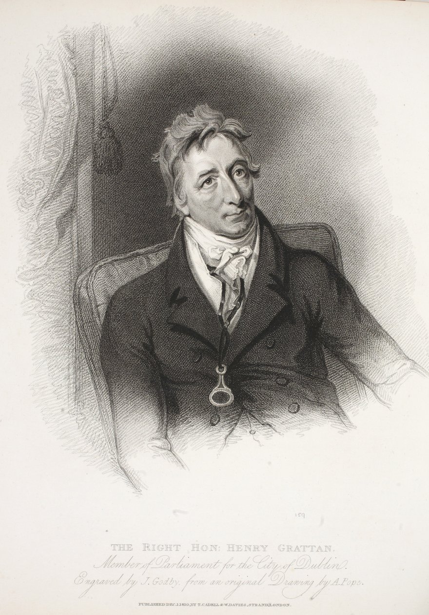 The Right Honorable Henry Grattan, eng J. Godby från originalteckning av A. Pope, 1810 av English School