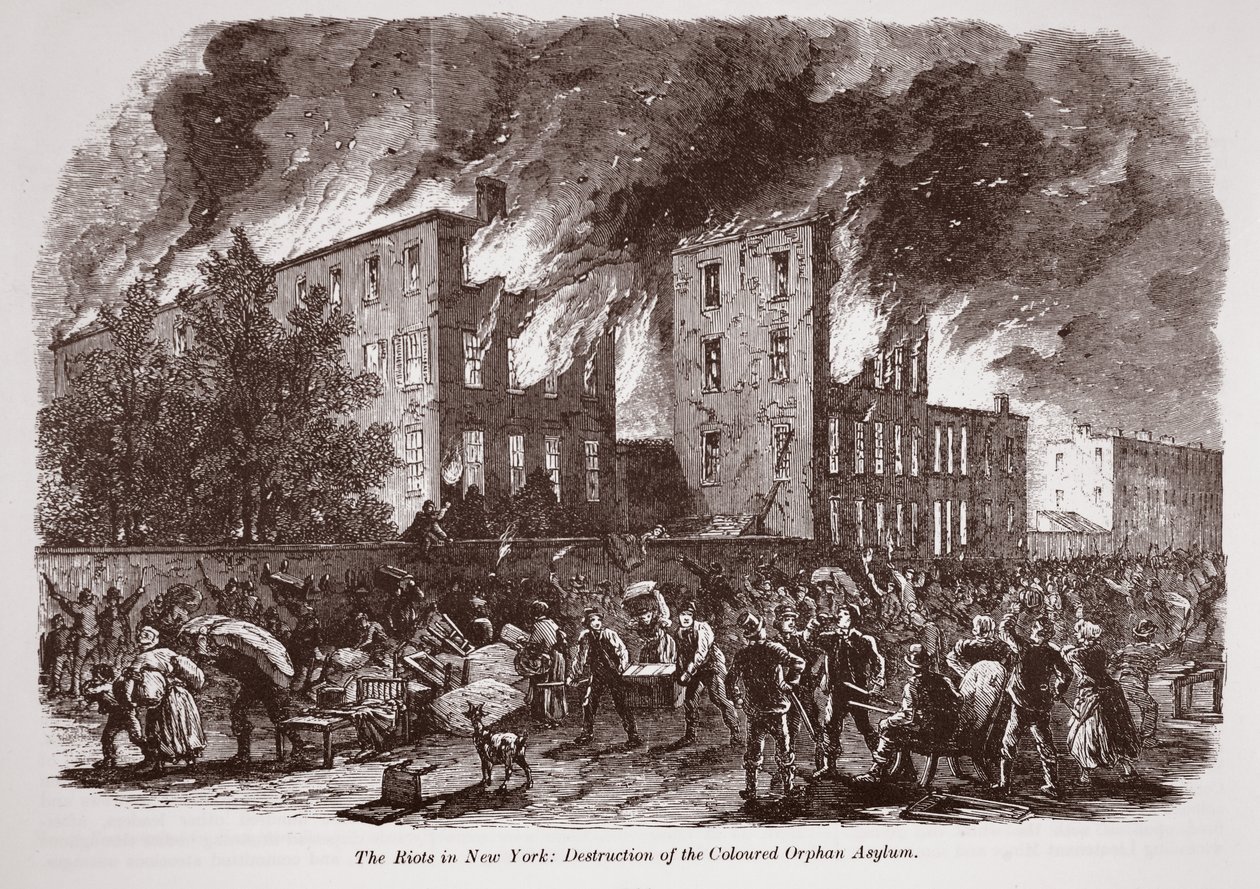 Upploppen i New York: Destruction of the Colored Orphan Asylum av English School