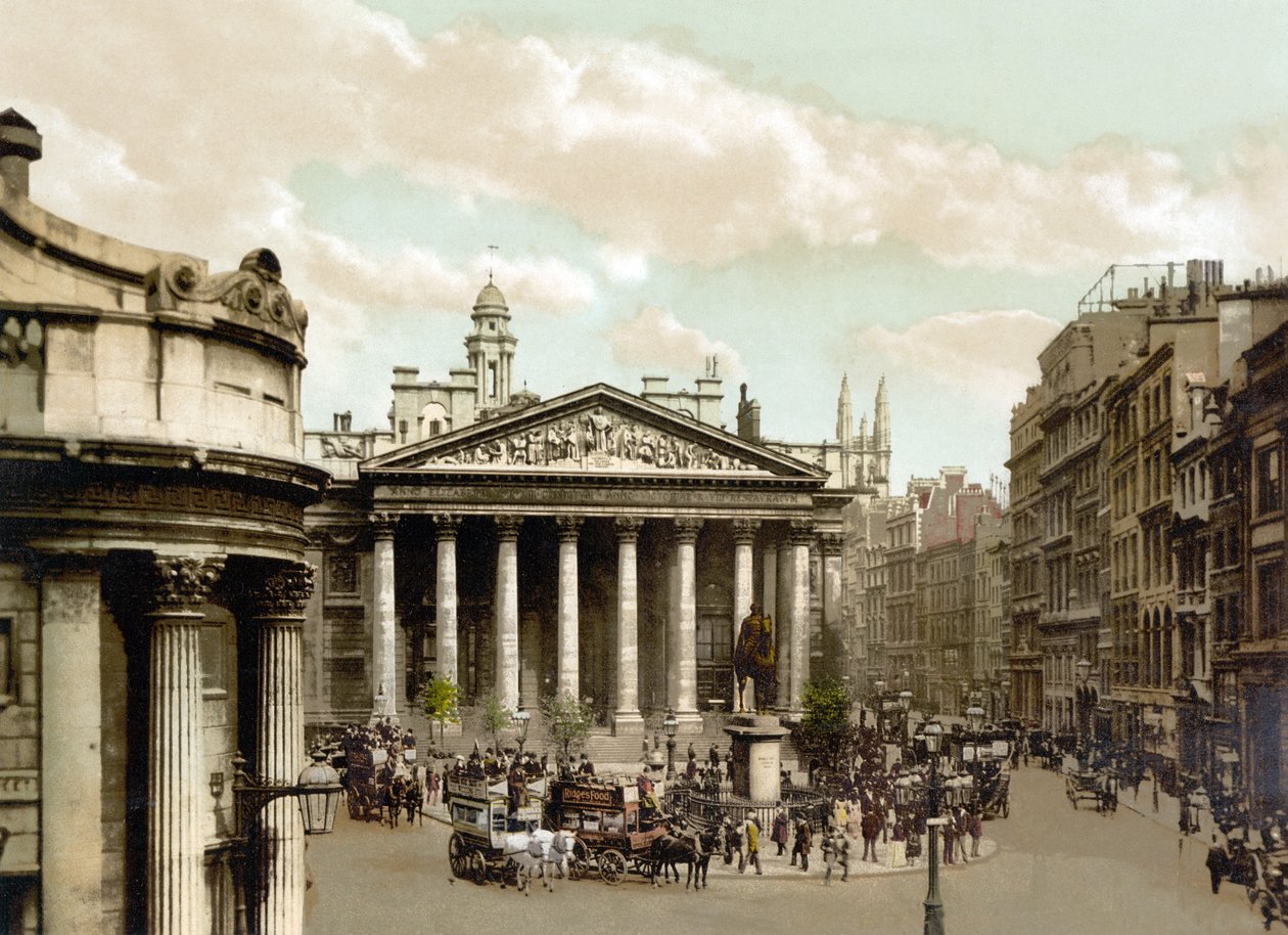 The Royal Exchange, London (handfärgat foto) av English School