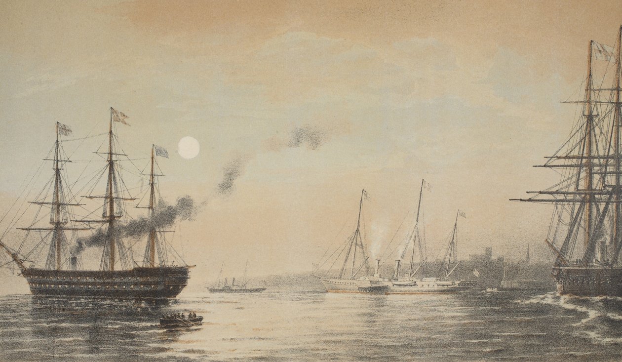 Royal Yacht utanför Margate-kvällen den 5 mars 1863, från A Memorial of the Marriage of Edward VII and Alexandra of Denmark, pub. 1864 av English School