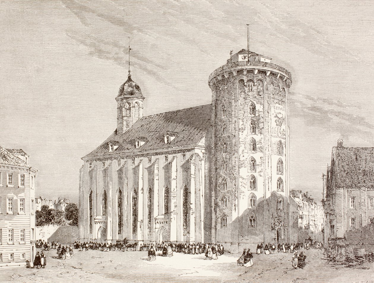 Rundetarn eller Rundetornet i Köpenhamn, Danmark under artonhundratalet (litho) av English School
