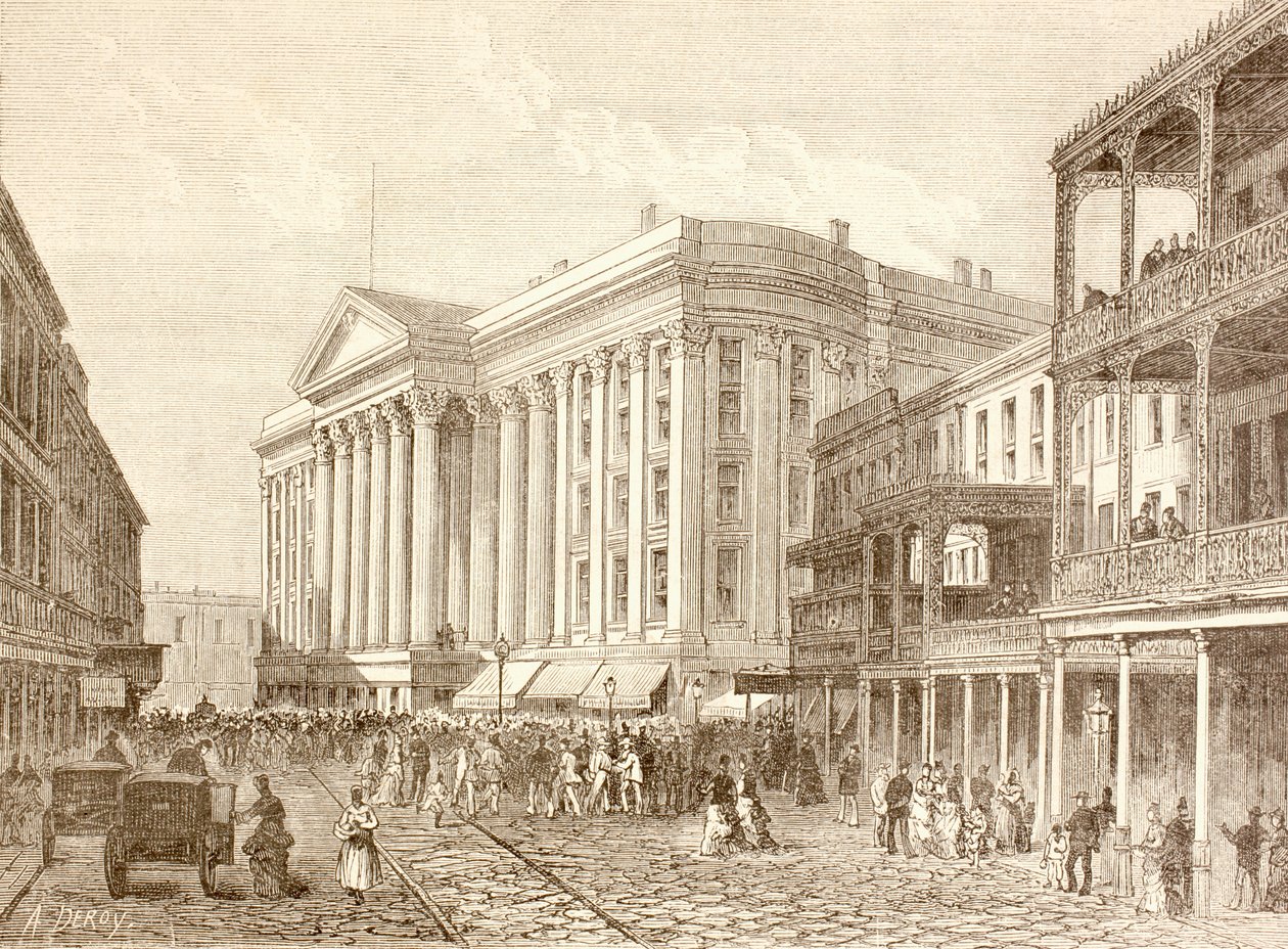 Saint Charles Hotel på St. Charles Street, New Orleans på 1880-talet (litho) av English School