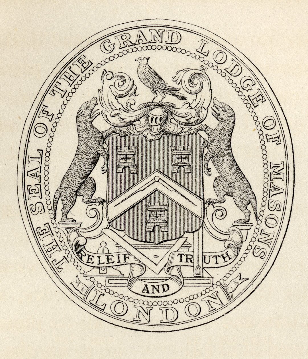 Sigillet från Grand Lodge of Masons, London, före 1813, från "The History of Freemasonry, volume II", utgiven av Thomas C. Jack, London, 1883. av English School