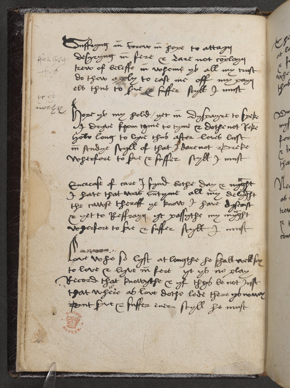 Sheltun-akrosticket, från "The Devonshire Manuscript", Add MS 17492, f.6v (penna och bläck på papper) av English School