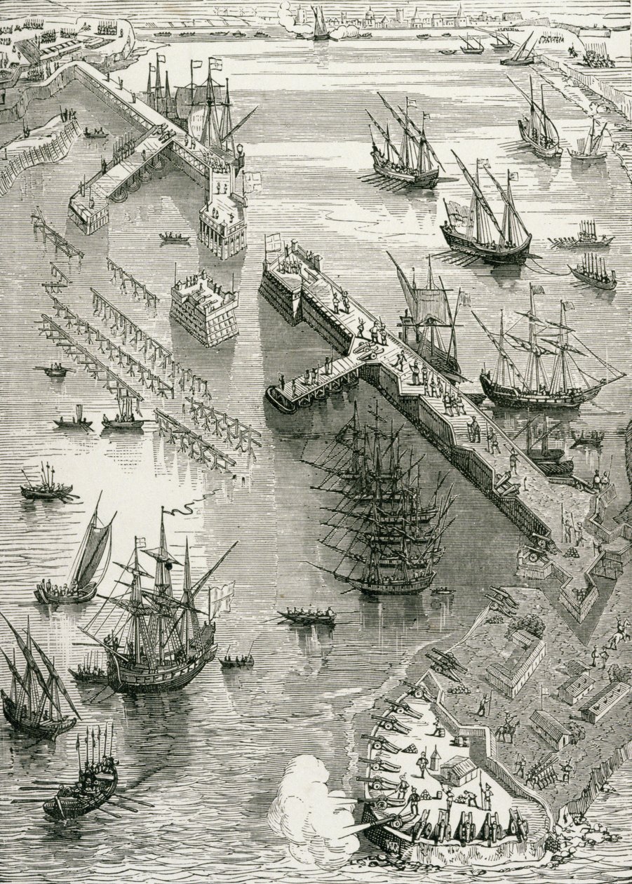 The Siege of Rochelle, från The History of France, av Emile de Bonnechose, utgiven av Ward, Lock and Co, London av English School