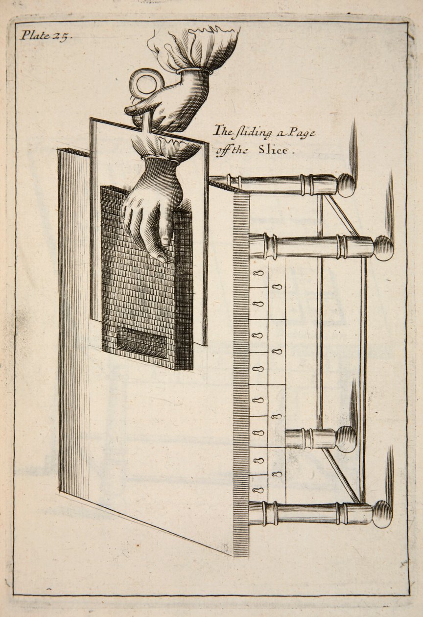 The Sliding a Page off the Slice, pub. 1683 gravyr. av English School