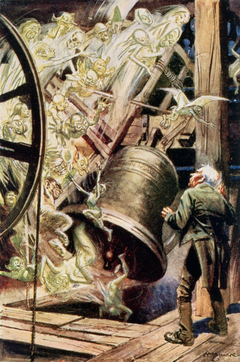 The Spirits of the Bells, illustration till The Chimes av Charles Dickens (1812-70) 1845 (färggravyr) av English School