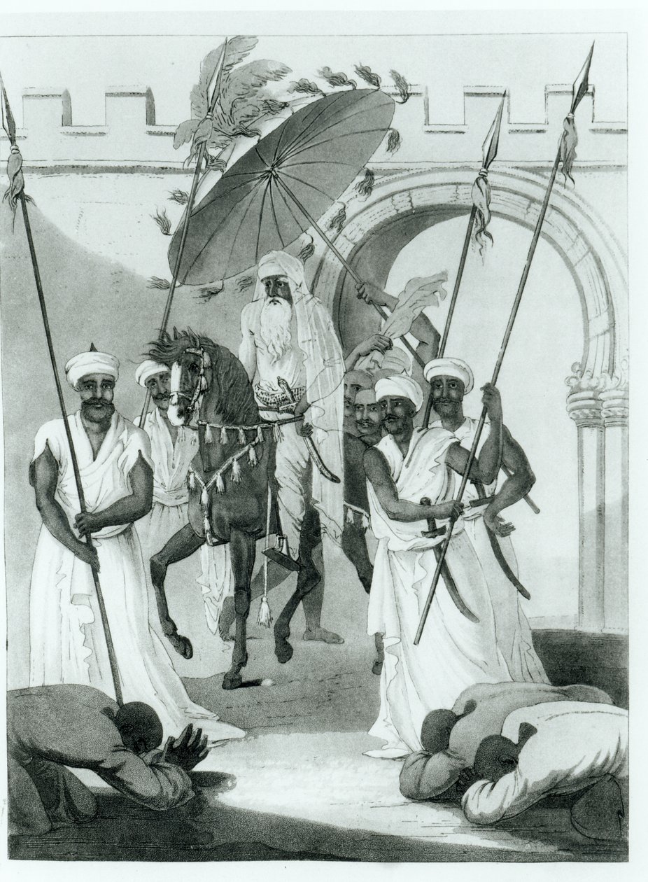 Sultanen av Marocko kommer ut för att ge publik, från resor genom Frankrike och Spanien till Marocko av Maurice Keatinge, publicerad 1817 av English School