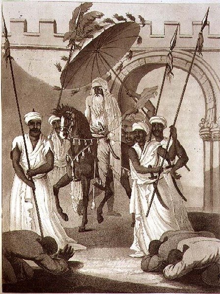 Marockos sultan kommer ut för att ge publik, pub. av Henry Colburn av English School