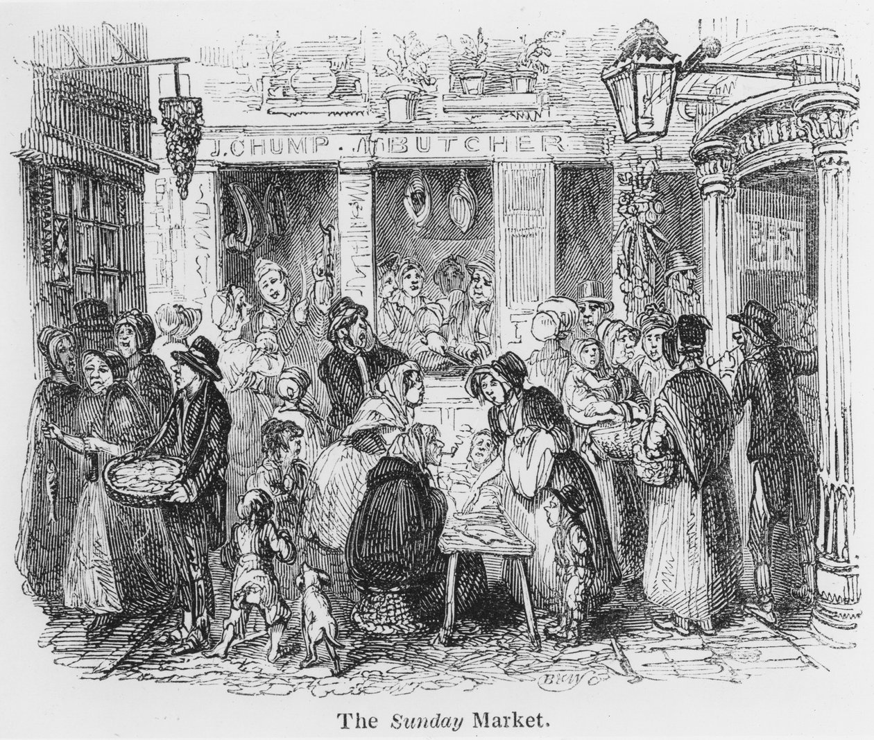 Söndagsmarknaden, London (gravyr) av English School