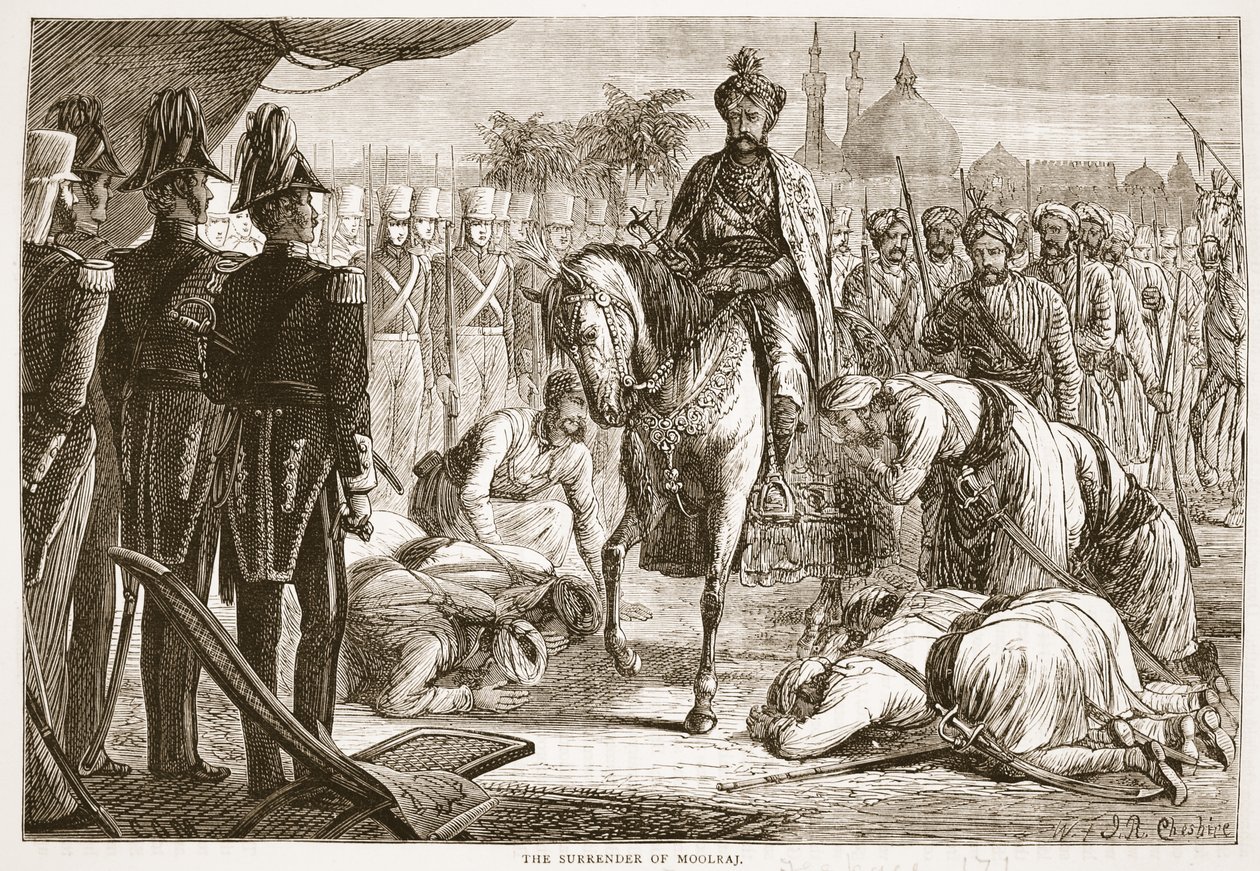 The Surrender of Moolraj, illustration från Cassells Illustrated History of England av English School