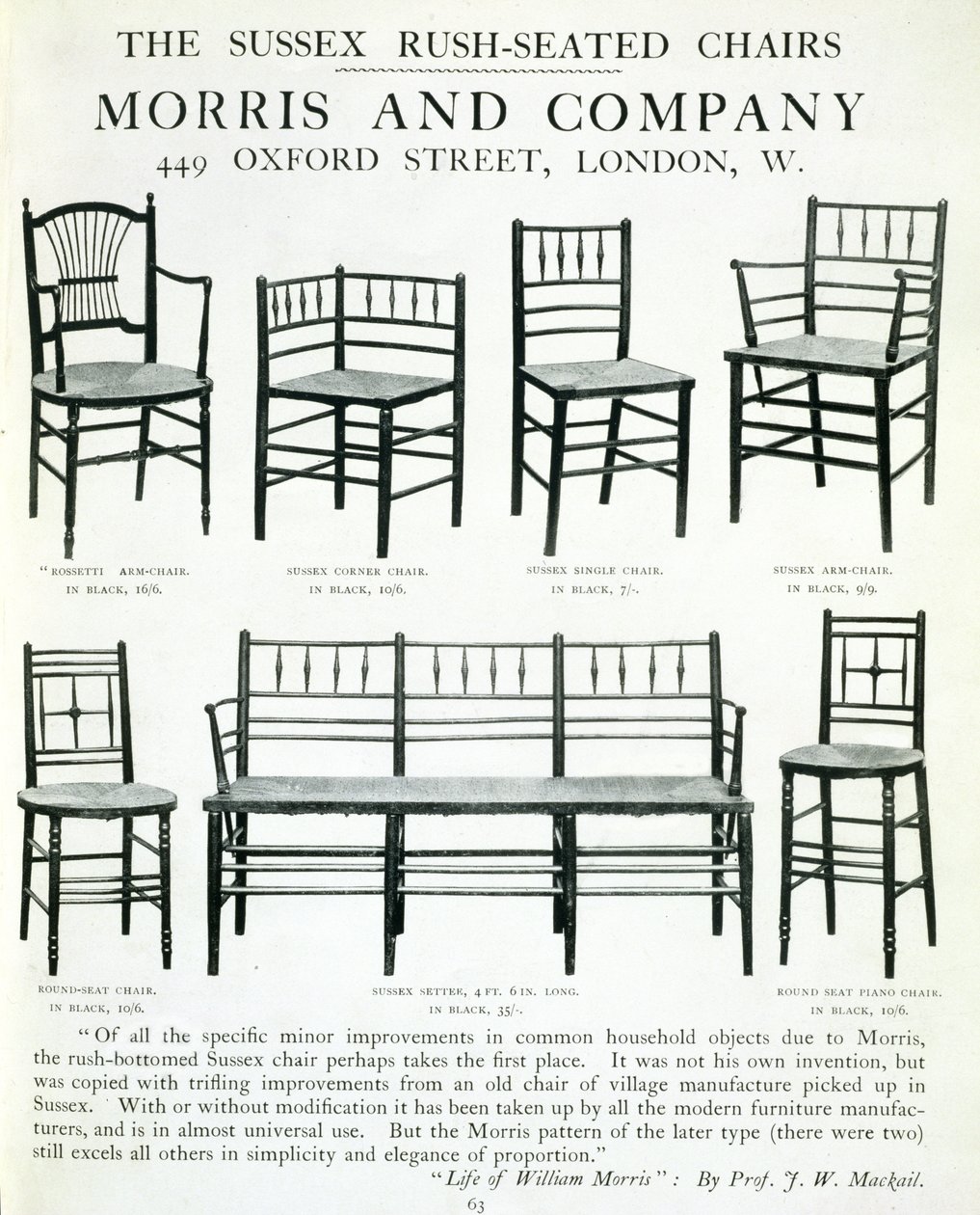 Sussex Rush-Seated Chairs, tillverkade av Morris and Company av English School