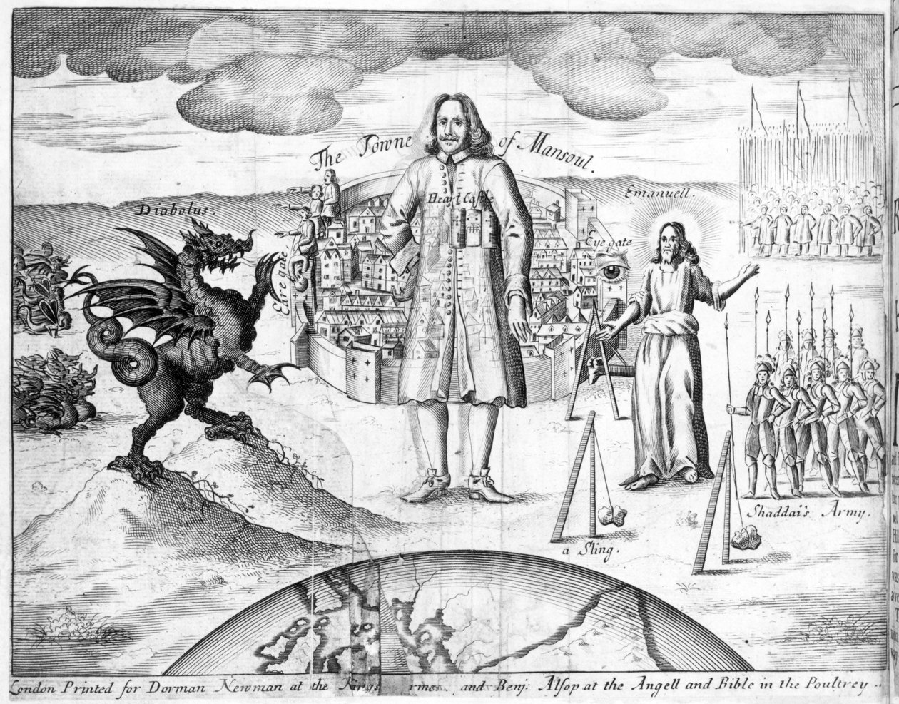The Town of Mansoul, illustration från "The Holy War" av John Bunyan, 1682 av English School