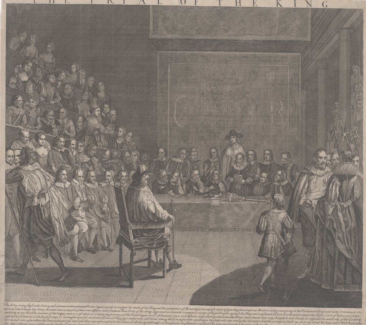 Rättegången mot kung Charles I (gravyr) av English School