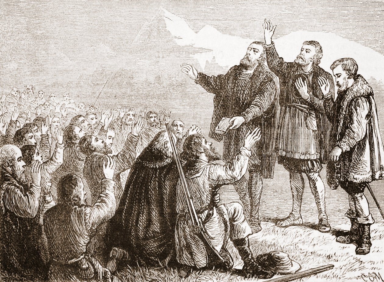 Vaudoisarna avlägger sin ed, illustration från The History of Protestantism av James Aitken Wylie (1808-1890), pub. 1878 av English School