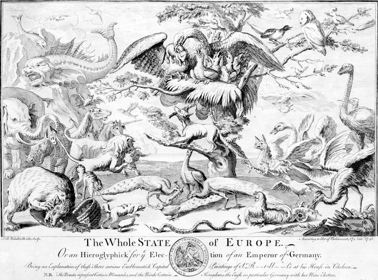 Hela staten Europa, eller en hieroglyf för valet av en kejsare av Tyskland, 1741 av English School